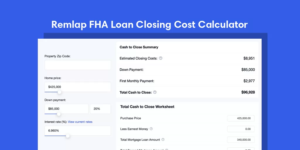 Remlap, AL FHA Loan Closing Cost Calculator