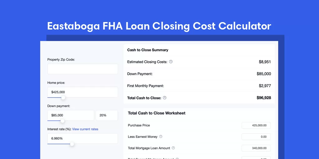 Eastaboga, AL FHA Loan Closing Cost Calculator