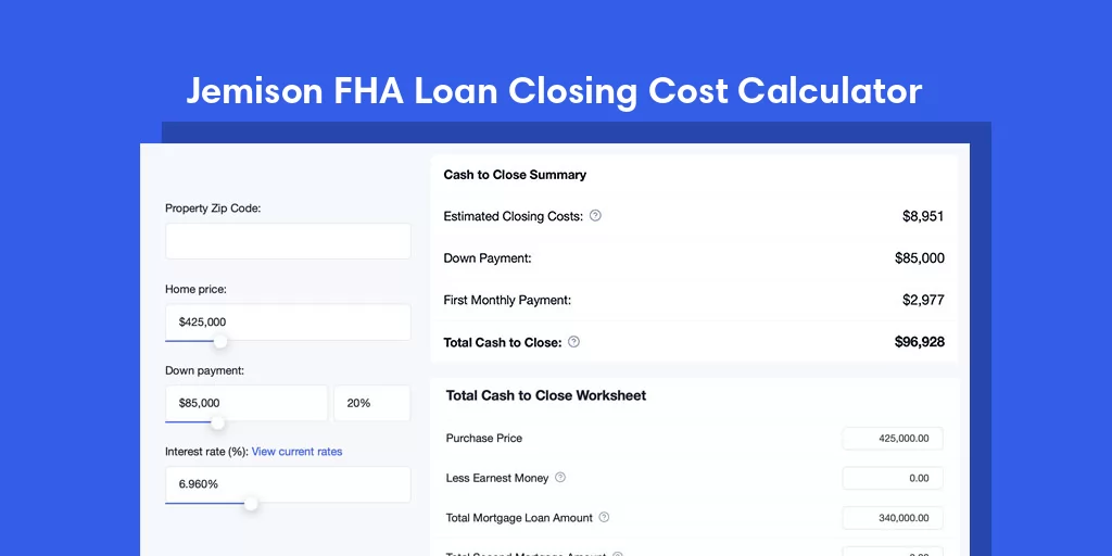 Jemison, AL FHA Loan Closing Cost Calculator