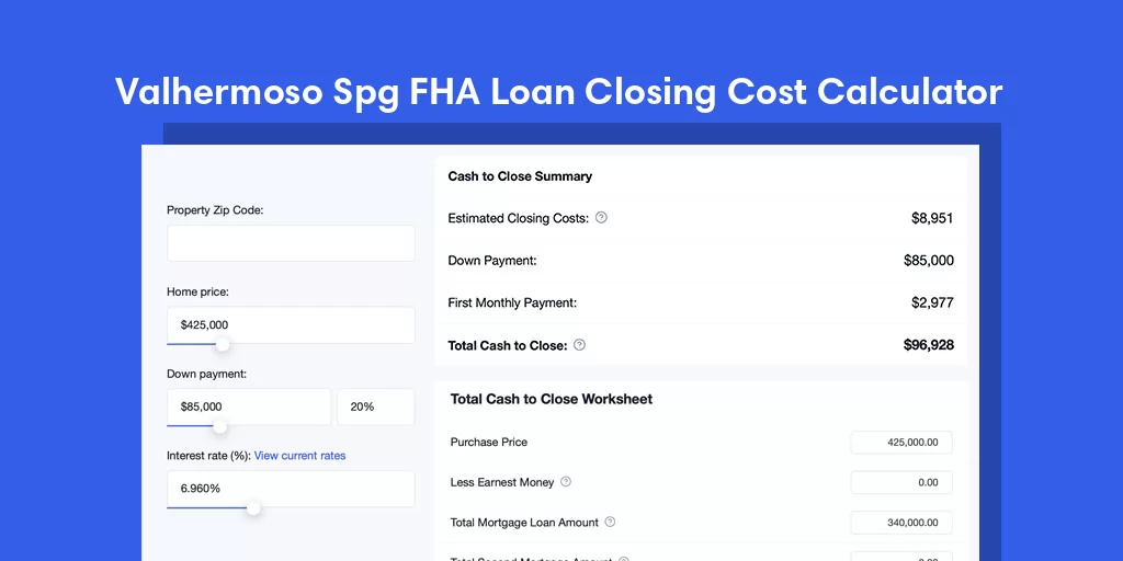 Valhermoso Spg, AL FHA Loan Closing Cost Calculator