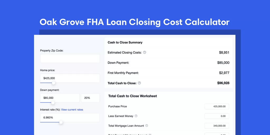 Oak Grove, AL FHA Loan Closing Cost Calculator