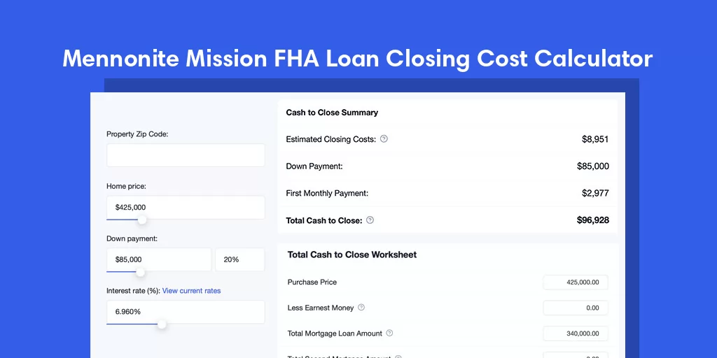 Mennonite Mission, AZ FHA Loan Closing Cost Calculator