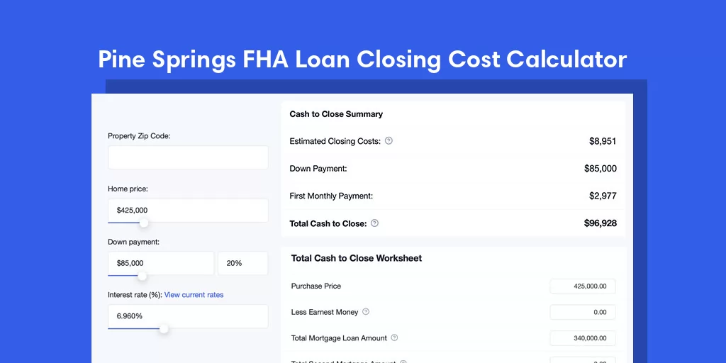 Pine Springs, AZ FHA Loan Closing Cost Calculator