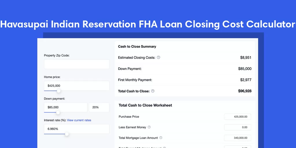 Havasupai Indian Reservation, AZ FHA Loan Closing Cost Calculator Havasupai Indian Reservation, AZ FHA Loan Closing Cost Calculator