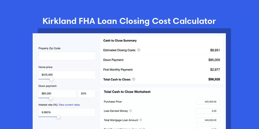 Kirkland, AZ FHA Loan Closing Cost Calculator