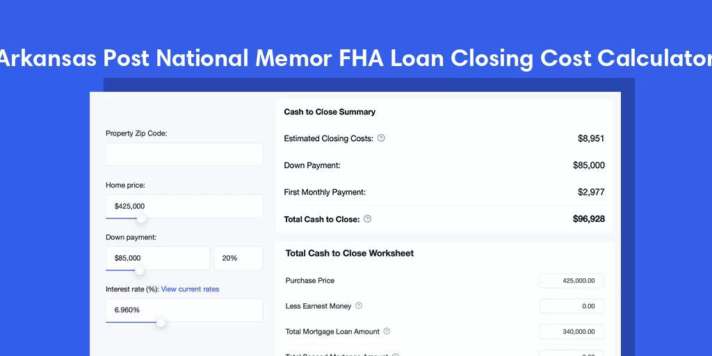 Arkansas Post National Memor, AR FHA Loan Closing Cost Calculator