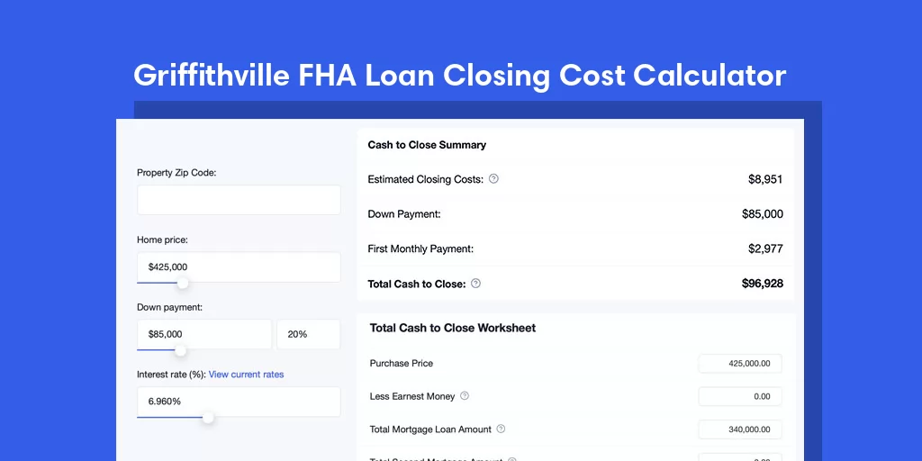 Griffithville, AR FHA Loan Closing Cost Calculator