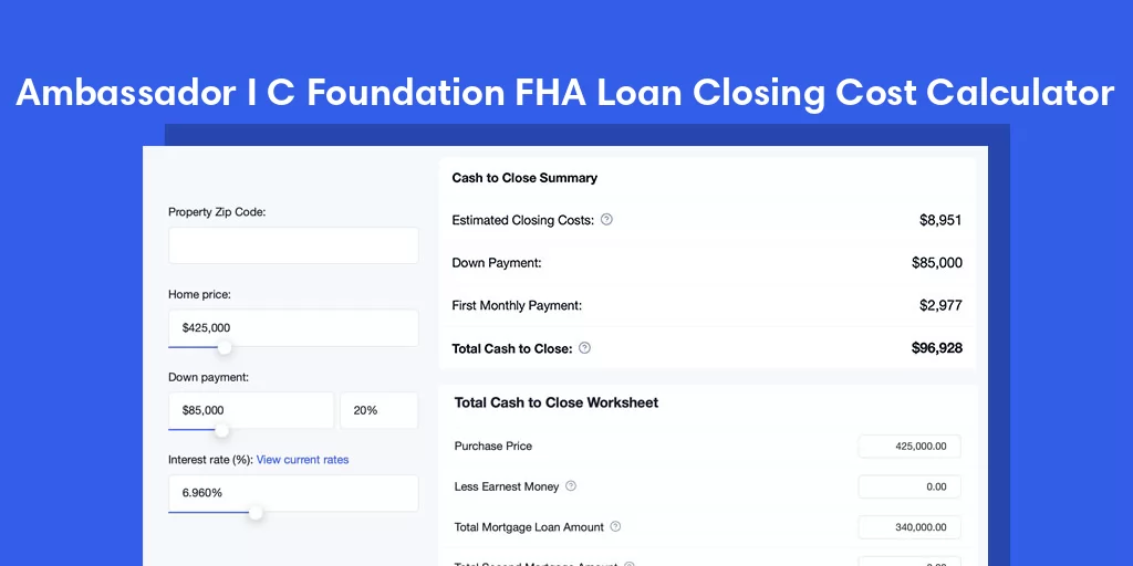 Ambassador I C Foundation, CA FHA Loan Closing Cost Calculator Ambassador I C Foundation, CA FHA Loan Closing Cost Calculator