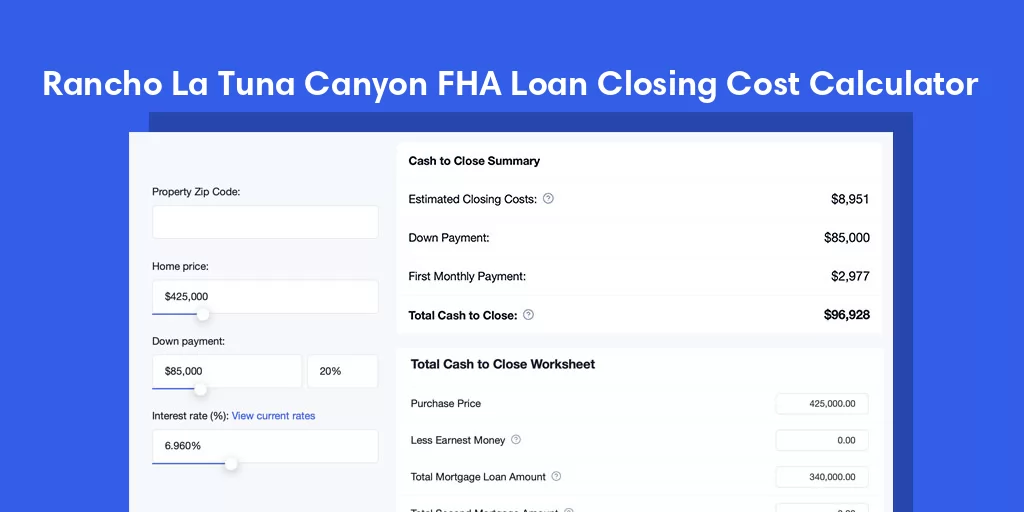 Rancho La Tuna Canyon, CA FHA Loan Closing Cost Calculator