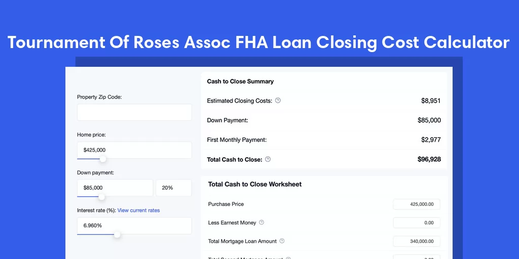 Tournament Of Roses Assoc, CA FHA Loan Closing Cost Calculator Tournament Of Roses Assoc, CA FHA Loan Closing Cost Calculator