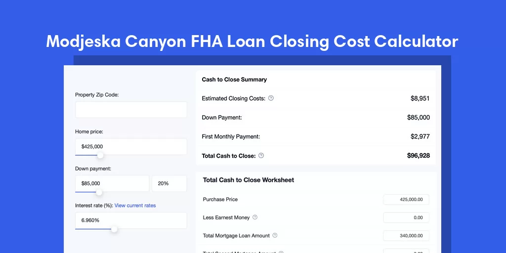 Modjeska Canyon, CA FHA Loan Closing Cost Calculator