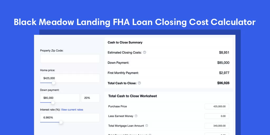 Black Meadow Landing, CA FHA Loan Closing Cost Calculator Black Meadow Landing, CA FHA Loan Closing Cost Calculator