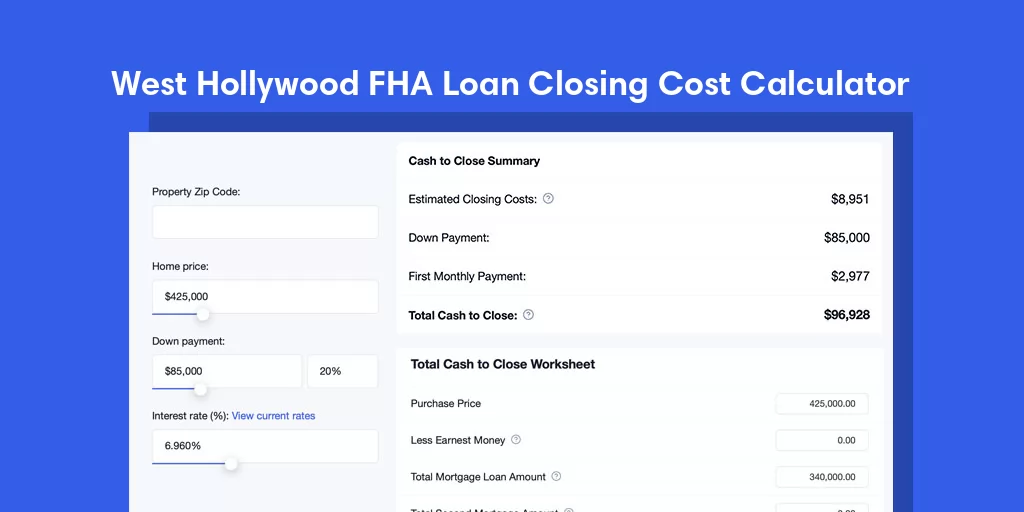 West Hollywood, FL FHA Loan Closing Cost Calculator