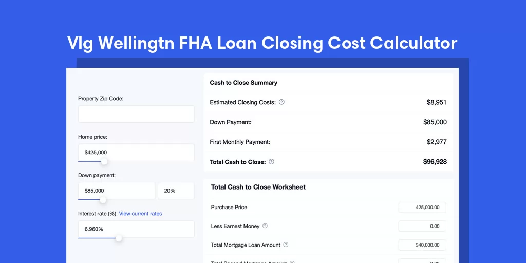 Vlg Wellingtn, FL FHA Loan Closing Cost Calculator