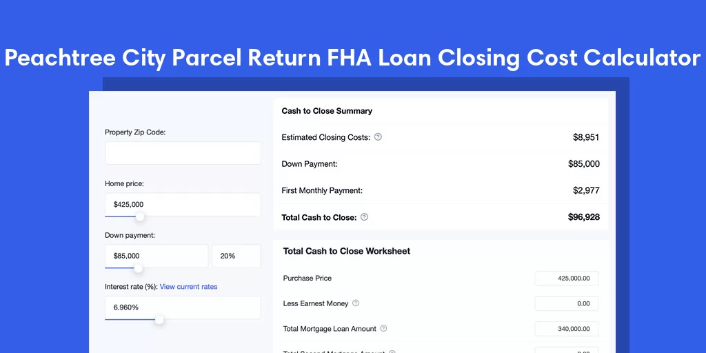 Peachtree City Parcel Return, GA FHA Loan Closing Cost Calculator Peachtree City Parcel Return, GA FHA Loan Closing Cost Calculator