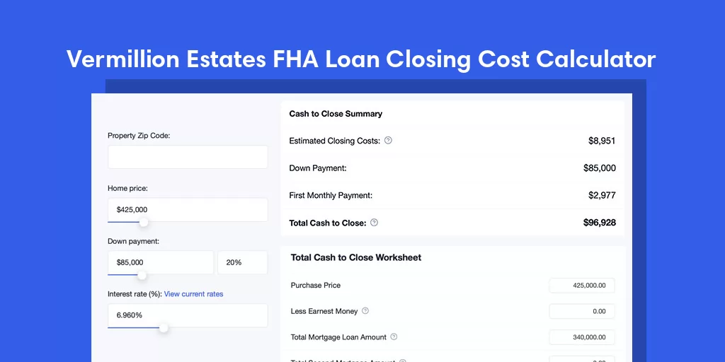 Vermillion Estates, IL FHA Loan Closing Cost Calculator
