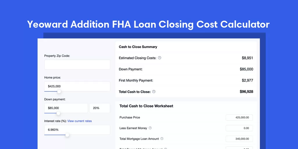 Yeoward Addition, IL FHA Loan Closing Cost Calculator