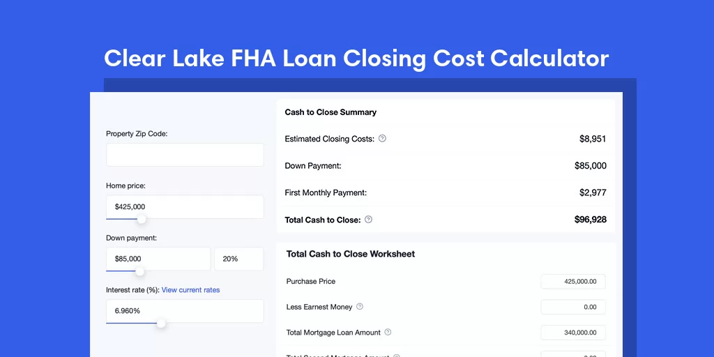 Clear Lake, IN FHA Loan Closing Cost Calculator