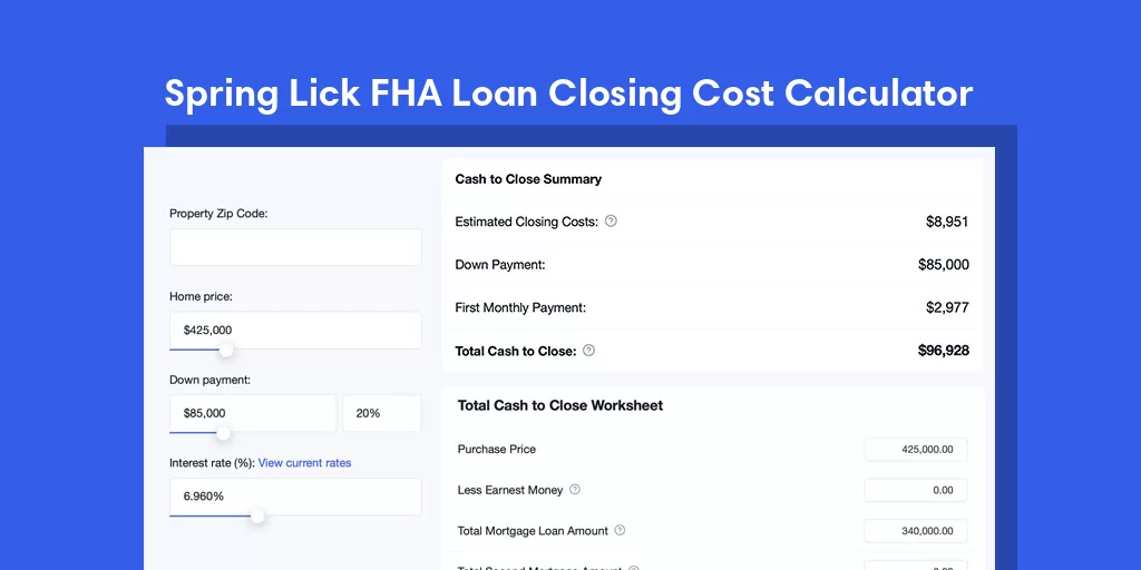 Spring Lick, KY FHA Loan Closing Cost Calculator