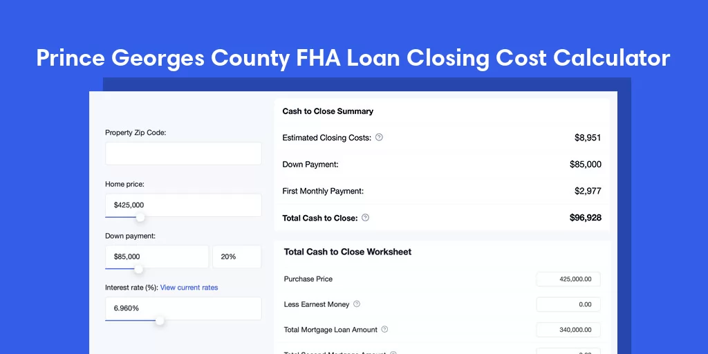 Prince Georges County, MD FHA Loan Closing Cost Calculator