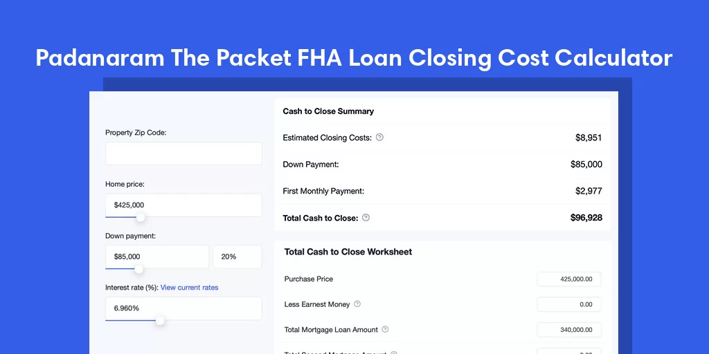 Padanaram The Packet, MA FHA Loan Closing Cost Calculator