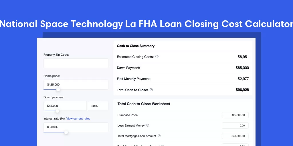 National Space Technology La, MS FHA Loan Closing Cost Calculator National Space Technology La, MS FHA Loan Closing Cost Calculator