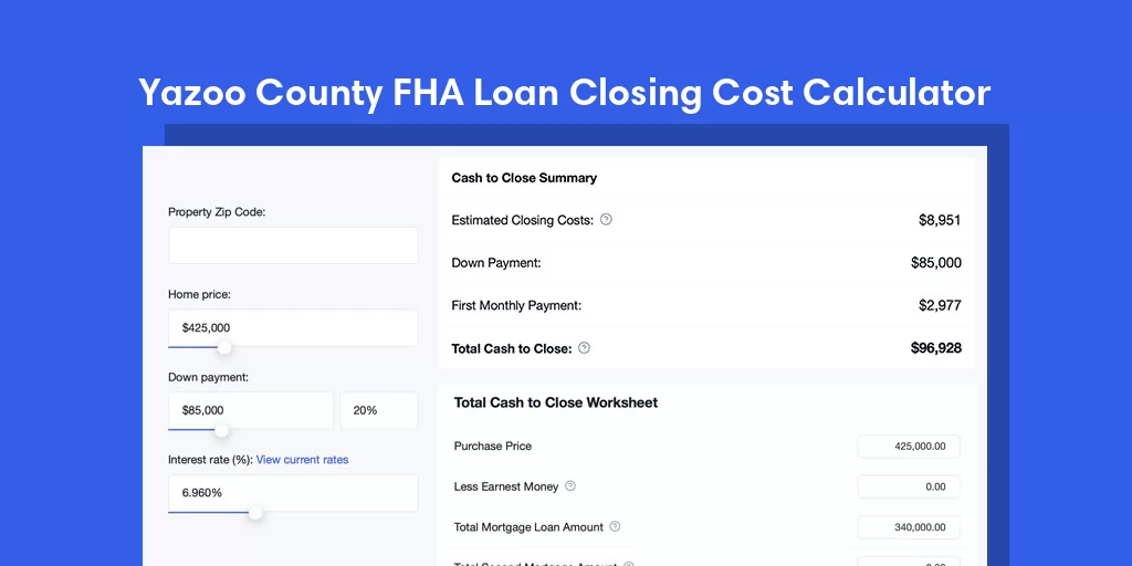Yazoo County, MS FHA Loan Closing Cost Calculator