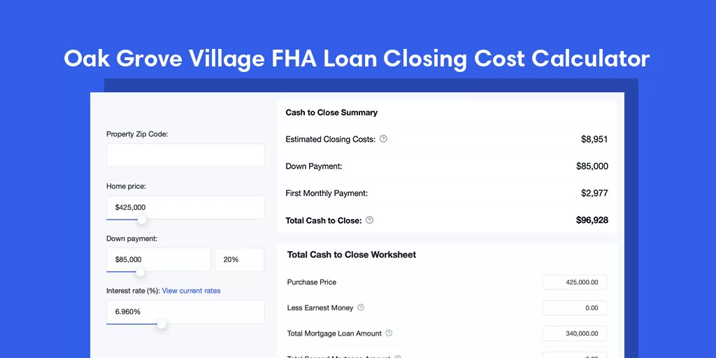 Oak Grove Village, MO FHA Loan Closing Cost Calculator Oak Grove Village, MO FHA Loan Closing Cost Calculator