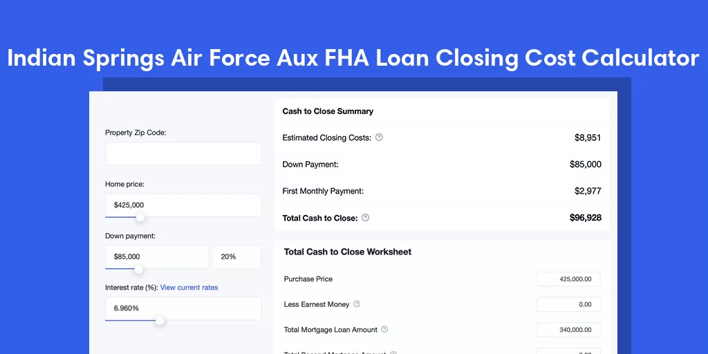 Indian Springs Air Force Aux, NV FHA Loan Closing Cost Calculator Indian Springs Air Force Aux, NV FHA Loan Closing Cost Calculator