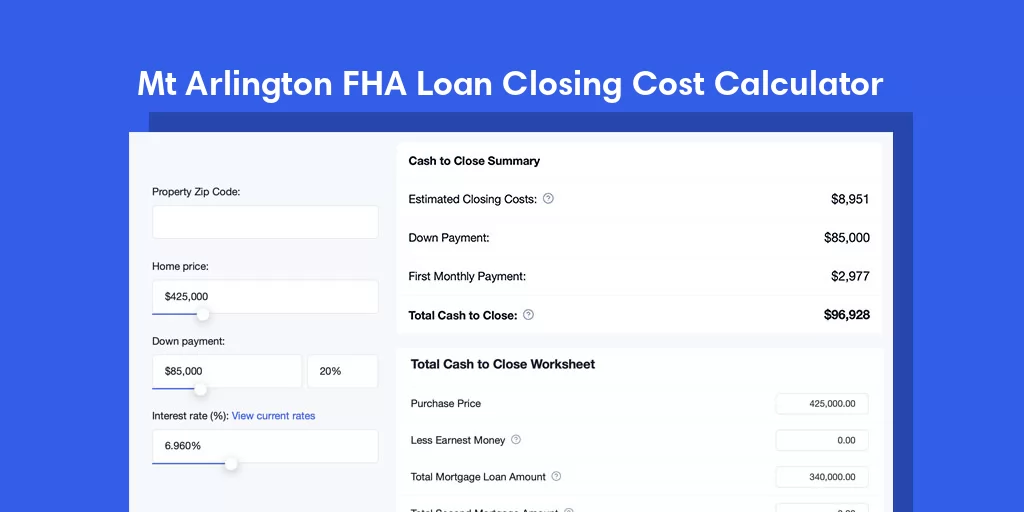 Mt Arlington, NJ FHA Loan Closing Cost Calculator