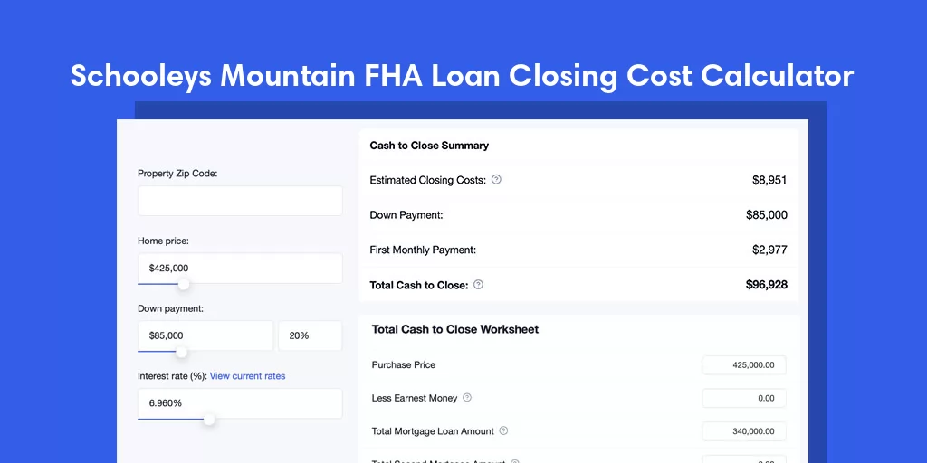 Schooleys Mountain, NJ FHA Loan Closing Cost Calculator