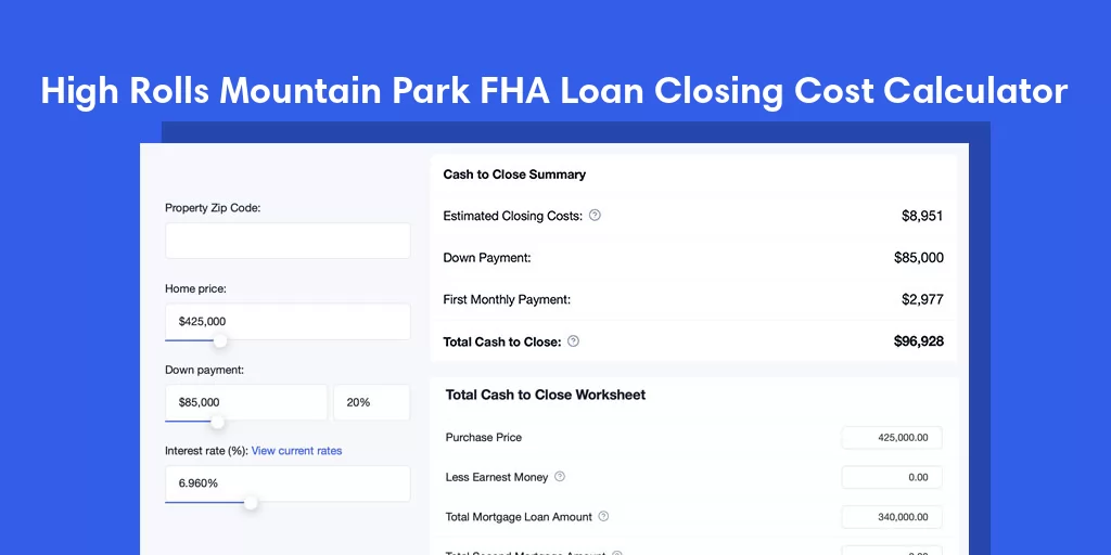 High Rolls Mountain Park, NM FHA Loan Closing Cost Calculator High Rolls Mountain Park, NM FHA Loan Closing Cost Calculator