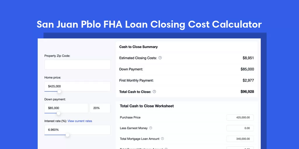 San Juan Pblo, NM FHA Loan Closing Cost Calculator San Juan Pblo, NM FHA Loan Closing Cost Calculator