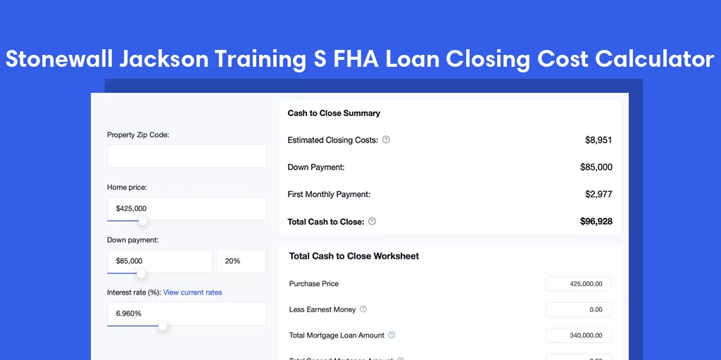 Stonewall Jackson Training S, NC FHA Loan Closing Cost Calculator