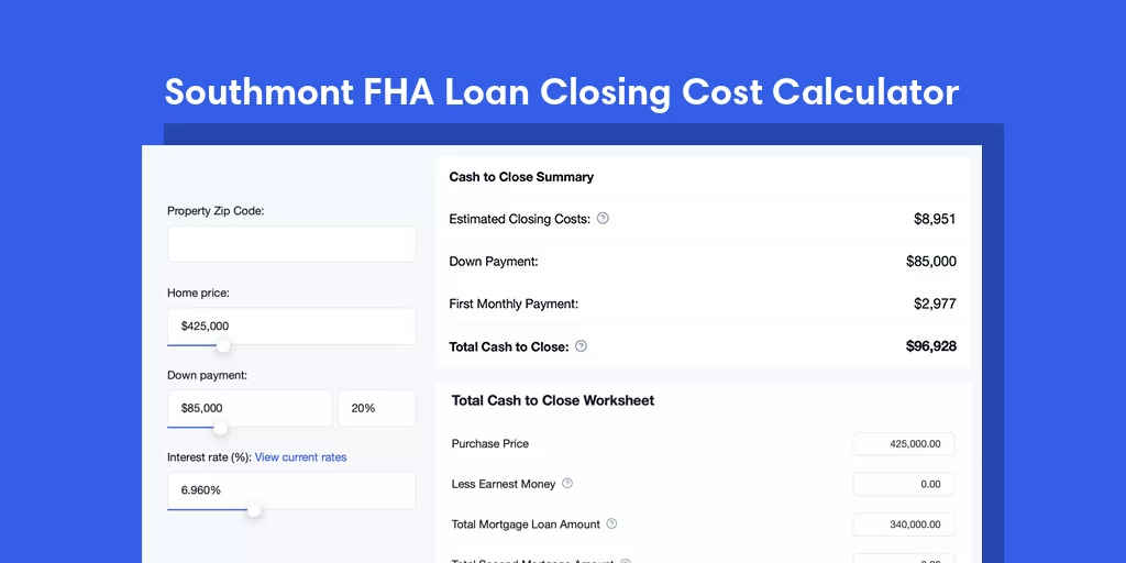 Southmont, NC FHA Loan Closing Cost Calculator