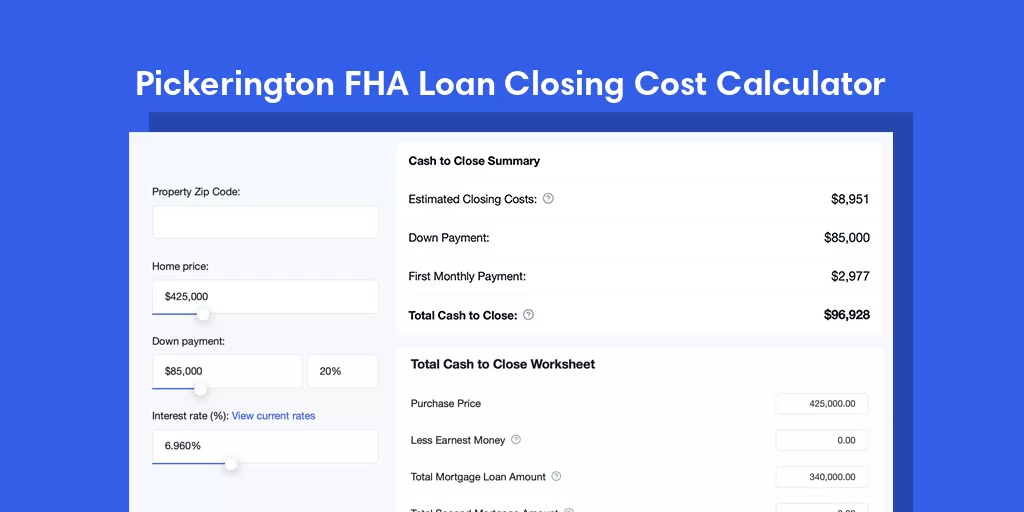 Pickerington, OH FHA Loan Closing Cost Calculator