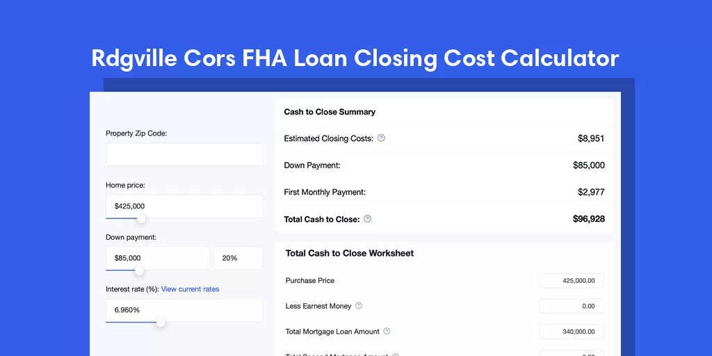 Rdgville Cors, OH FHA Loan Closing Cost Calculator