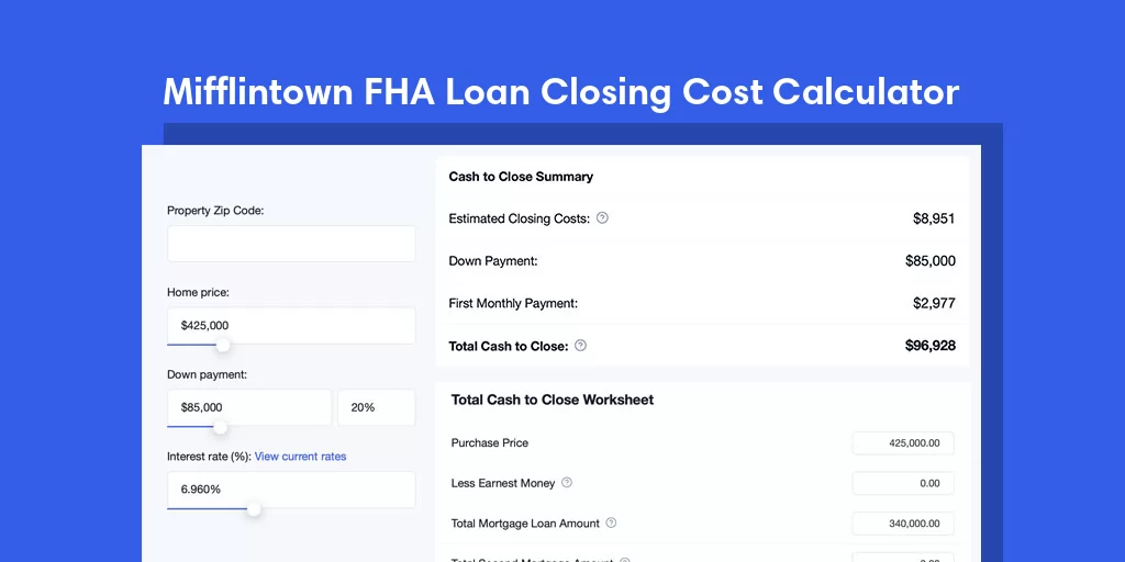 Mifflintown, PA FHA Loan Closing Cost Calculator