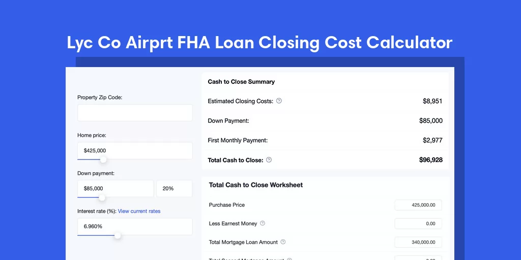 Lyc Co Airprt, PA FHA Loan Closing Cost Calculator