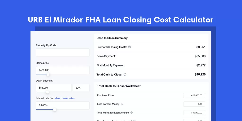 URB El Mirador, PR FHA Loan Closing Cost Calculator