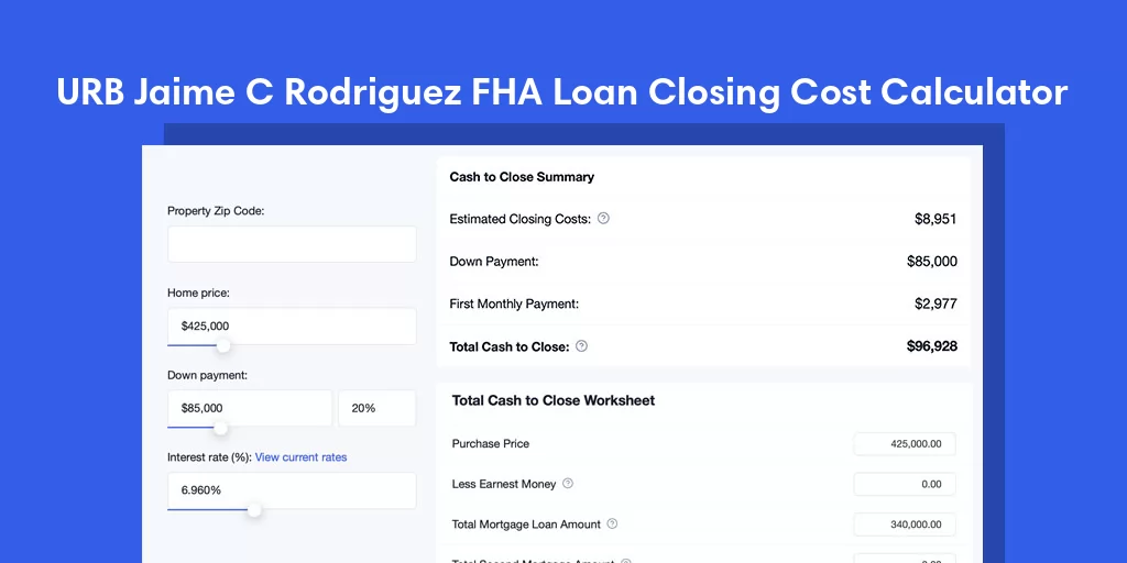 URB Jaime C Rodriguez, PR FHA Loan Closing Cost Calculator URB Jaime C Rodriguez, PR FHA Loan Closing Cost Calculator