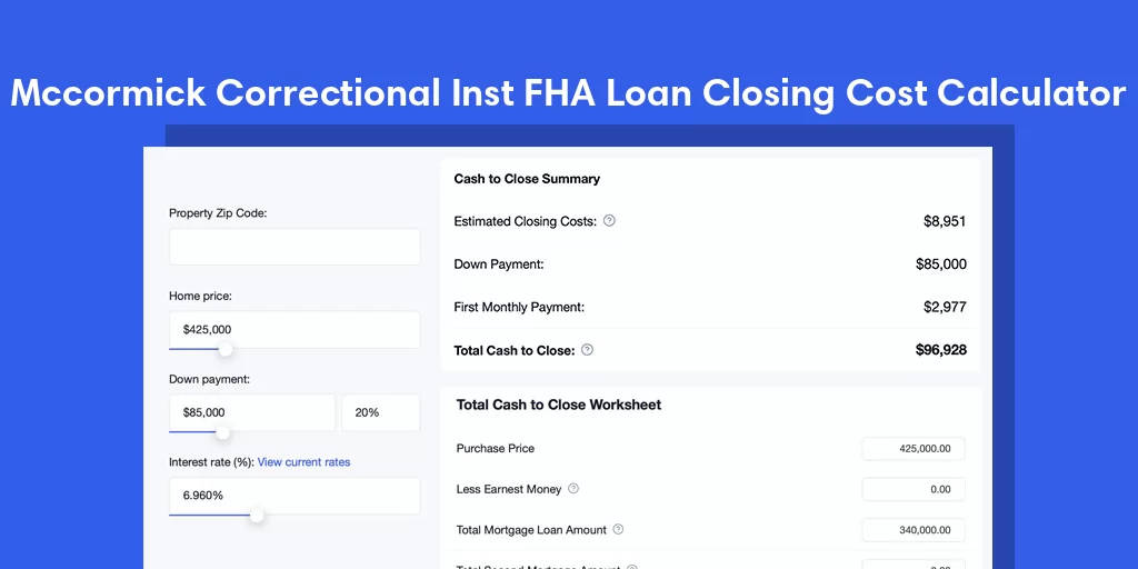 Mccormick Correctional Inst, SC FHA Loan Closing Cost Calculator Mccormick Correctional Inst, SC FHA Loan Closing Cost Calculator