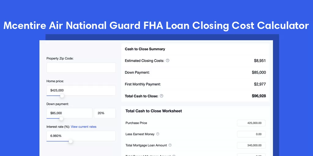 Mcentire Air National Guard, SC FHA Loan Closing Cost Calculator Mcentire Air National Guard, SC FHA Loan Closing Cost Calculator