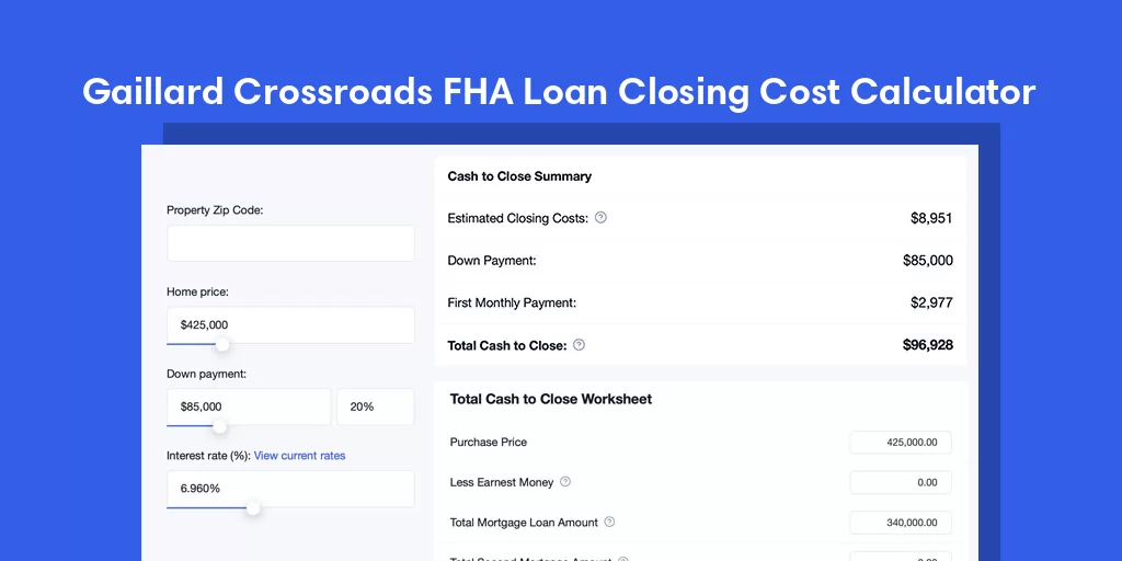 Gaillard Crossroads, SC FHA Loan Closing Cost Calculator Gaillard Crossroads, SC FHA Loan Closing Cost Calculator