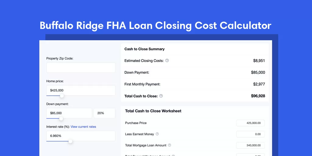 Buffalo Ridge, SD FHA Loan Closing Cost Calculator Buffalo Ridge, SD FHA Loan Closing Cost Calculator