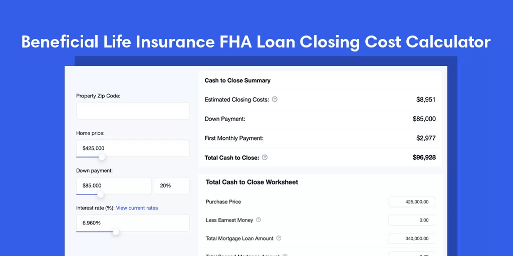 Beneficial Life Insurance, UT FHA Loan Closing Cost Calculator