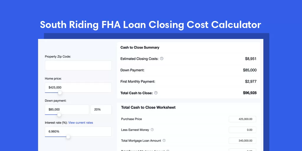 South Riding, VA FHA Loan Closing Cost Calculator South Riding, VA FHA Loan Closing Cost Calculator