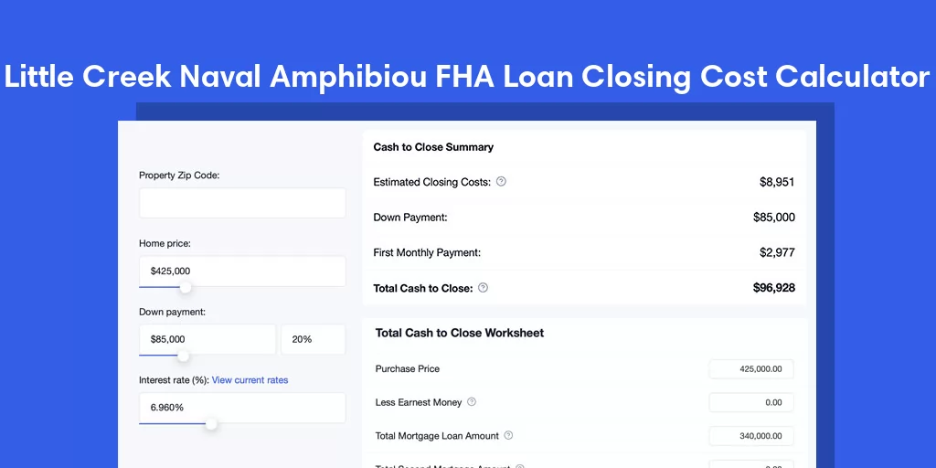 Little Creek Naval Amphibiou, VA FHA Loan Closing Cost Calculator Little Creek Naval Amphibiou, VA FHA Loan Closing Cost Calculator