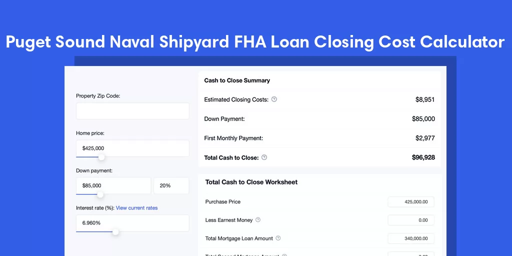 Puget Sound Naval Shipyard, WA FHA Loan Closing Cost Calculator