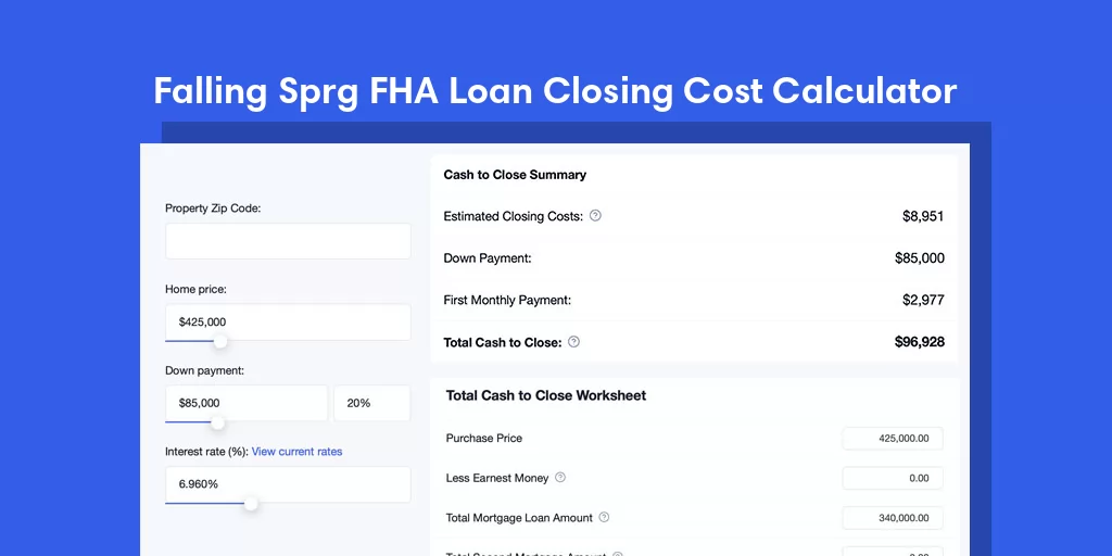 Falling Sprg, WV FHA Loan Closing Cost Calculator